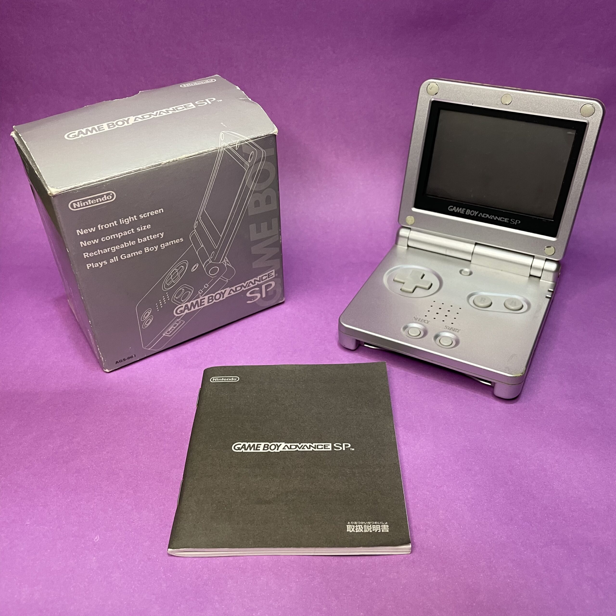 IMG_4535 Game Boy Advance SP AGS-001 Platinum Silver Japonesa Completa en Caja - Imagen 1